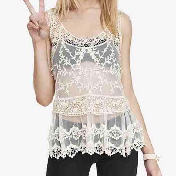 Express Tops - NWT Express Baroque Tiered Ivory Lace Tank